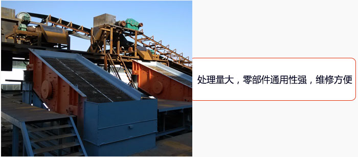 圓振動(dòng)篩處理量大，零部件通用性強(qiáng)，維修方便。