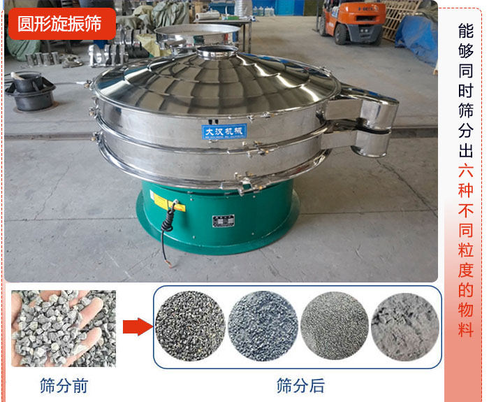 圓形旋振篩能夠同時篩出6種不同顆粒的物料。