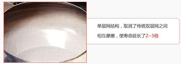 單層網(wǎng)結(jié)構(gòu)，取消了傳統(tǒng)雙層網(wǎng)之間相互摩擦，使壽命延長了2~3倍