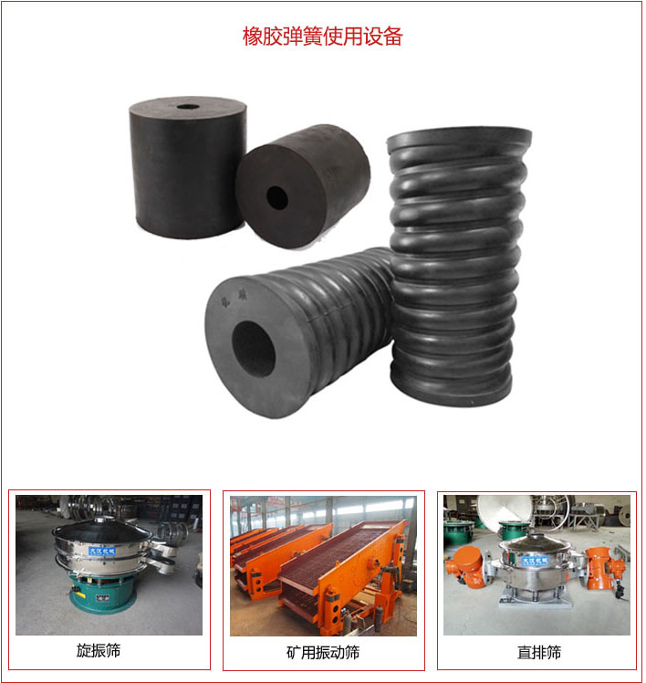 橡膠彈簧適用設(shè)備：旋振篩，礦用振動篩，直排篩等