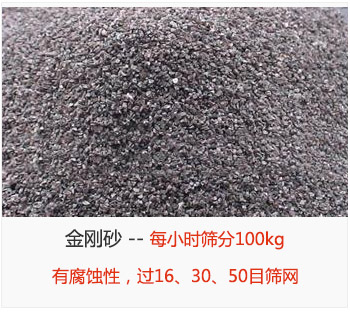 篩分金剛砂每小時100kg，有腐蝕性，過16、30、50目篩網(wǎng)