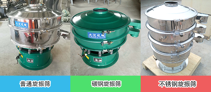 醫(yī)藥振動(dòng)篩常見材質(zhì)展示：碳鋼＋不銹鋼，不銹鋼，碳鋼等材質(zhì)展示