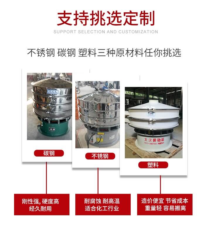 旋振篩可配置一到四層的篩網(wǎng)。旋振篩的篩分效率高，篩分精度高，篩分率高達96%。