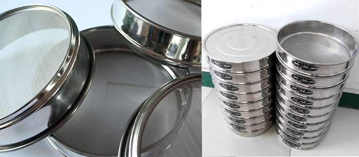 標(biāo)準(zhǔn)土壤篩，篩框與篩網(wǎng)展示圖。