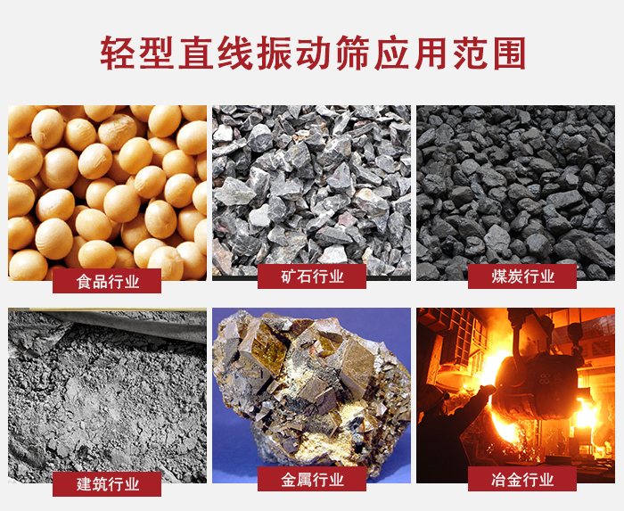 輕型直線振動篩應(yīng)用范圍較廣多使用與顆粒狀，粉狀以及其它重型行業(yè)的輸送。