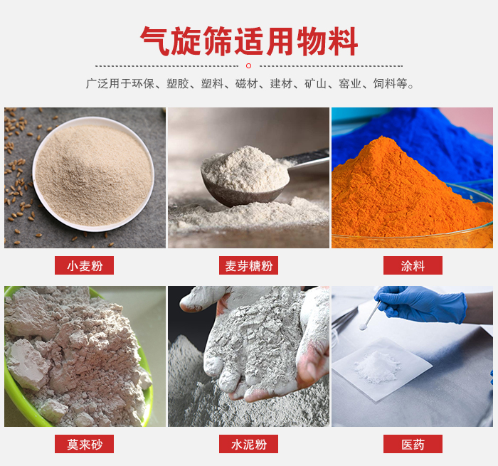 氣旋篩適用物料：小麥粉，麥芽糖粉，涂料，等粉狀物料。