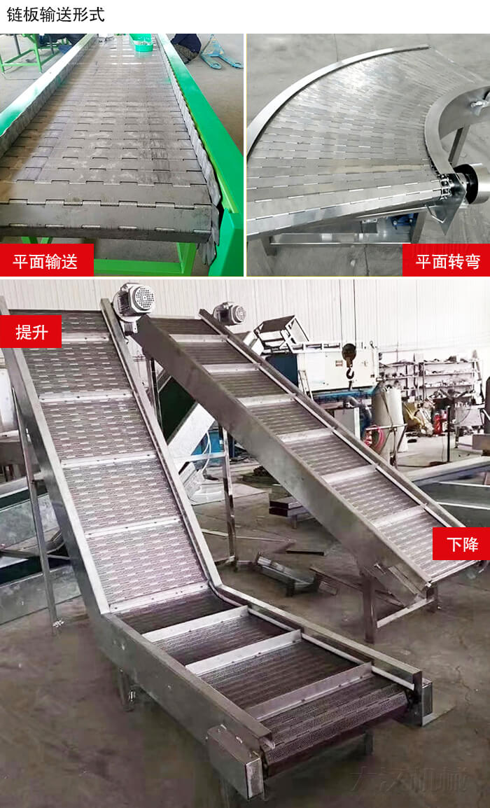 鏈板輸送機(jī)平面輸送，平面拐彎，提升等運(yùn)行現(xiàn)場(chǎng)圖片
